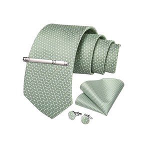Men's Silk Tie + Pocket Square + Cufflinks + Tie Clip 4 Piece Set